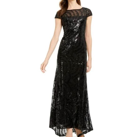 Calvin Klein black sequin cap sleeve maxi dress size 6 - Picture 1 of 14